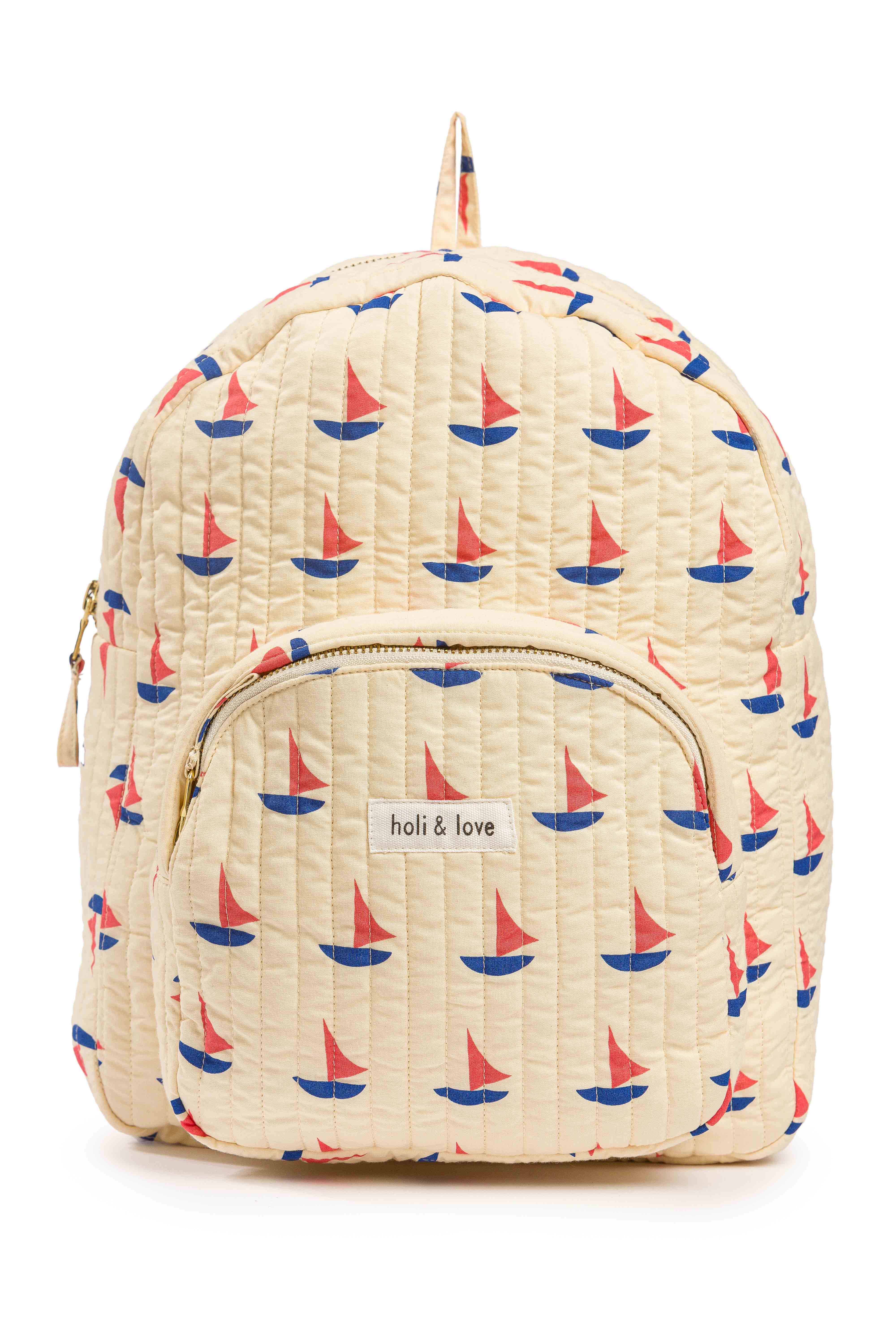 Sac à dos avec poche exterieure, imprimé beige motif bateau