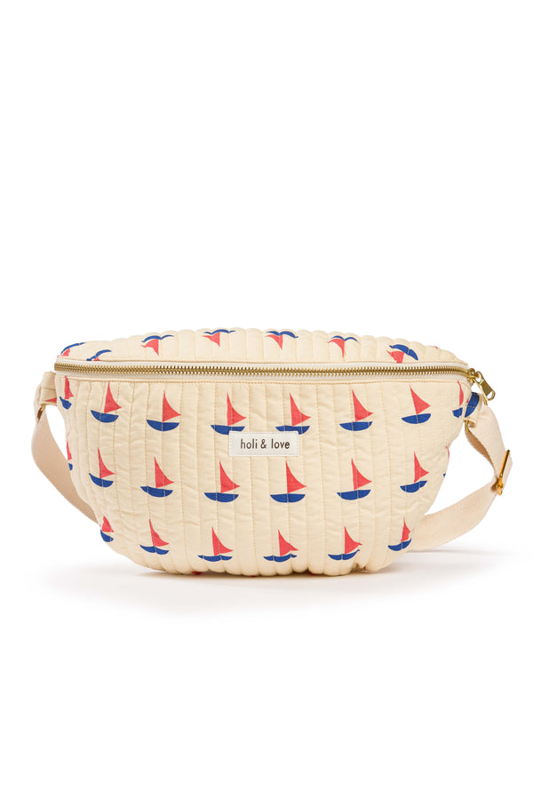 Sac banane femme, en coton, imprimé beige motif bateau