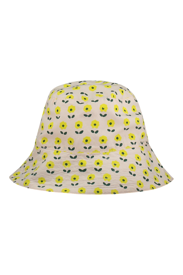 Bob enfant bébé réversible en coton 100% bio certifié GOTS mixte unisexe style vintage imprimé petites fleurs jaunes