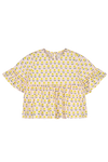 Blouse PIA chemise haut à volants  pour enfant bébé mixte unisexe en coton 100% bio certifié GOTS style vintage motif petites fleurs jaunes