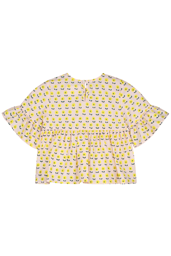 Blouse PIA chemise haut à volants  pour enfant bébé mixte unisexe en coton 100% bio certifié GOTS style vintage motif petites fleurs jaunes