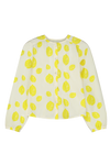 Blouse SASHA chemise à manches longues col rond pour enfant mixte unisexe en coton 100% bio certifié GOTS style vintage imprimé citrons, vue recto