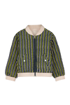 Bomber GABY avec poches pour enfant en coton 100% bio certifié GOTS mixte unisexe style vintage imprimé rayures bleu marine rose jaune, vue recto