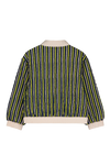 Bomber GABY avec poches pour enfant en coton 100% bio certifié GOTS mixte unisexe style vintage imprimé rayures bleu marine rose jaune, vue verso
