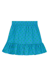 Jupe courte avec poches et short intégré pour enfant en coton 100% bio mixte unisexe style vintage imprimé bleu cœurs verts, vue recto