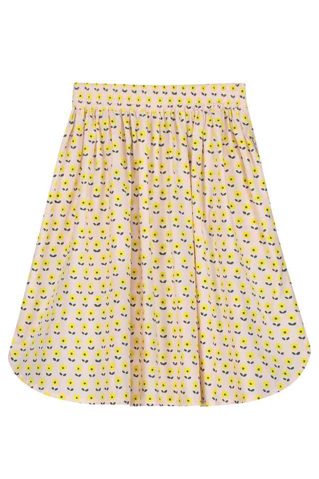 Jupe longue boutonnée pour enfant en coton 100% bio mixte unisexe style vintage imprimé petites fleurs jaunes, vue verso