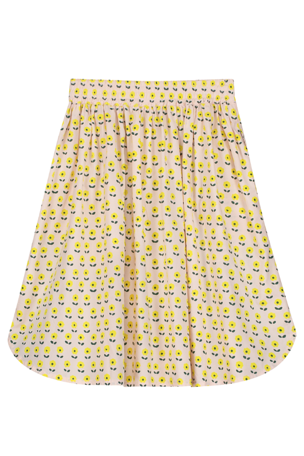 Jupe longue boutonnée pour enfant en coton 100% bio mixte unisexe style vintage imprimé petites fleurs jaunes, vue verso