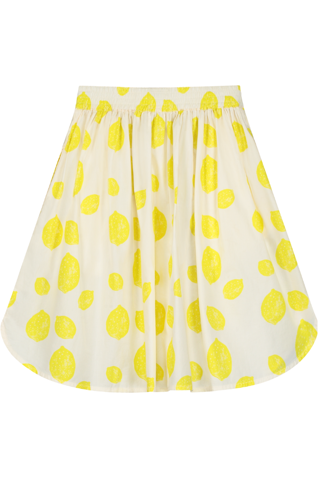 Jupe longue boutonnée pour enfant en coton 100% bio mixte unisexe style vintage imprimé citrons, vue verso