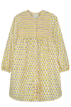 Robe longue ALMA à manches longues pour enfant en coton 100% bio mixte unisexe style vintage imprimé petites fleurs jaunes, vue recto