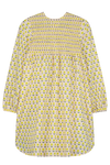 Robe longue ALMA à manches longues pour enfant en coton 100% bio mixte unisexe style vintage imprimé petites fleurs jaunes, vue verso