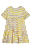 Robe longue babydoll EDNA  pour enfant en coton 100% bio mixte unisexe style vintage imprimé petites fleurs jaunes, vue recto