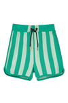 Short KIM pour enfant en coton 100% bio mixte unisexe style vintage imprimé rayures vertes, vu recto