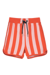 Short KIM pour enfant en coton 100% bio mixte unisexe style vintage imprimé rayures rouges, vu recto