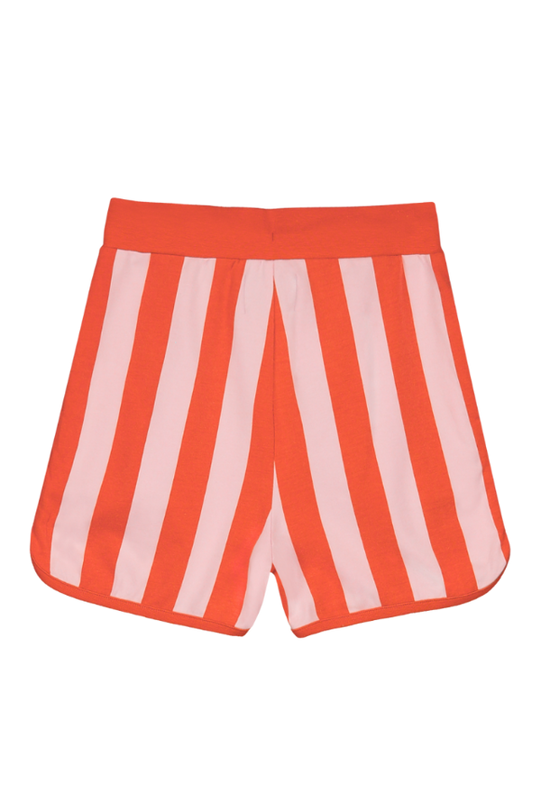 Short KIM pour enfant en coton 100% bio mixte unisexe style vintage imprimé rayures rouges, vu verso