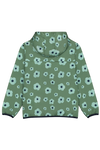 Coupe-vent à capuche et poches REMY pour enfant en coton 100% bio mixte unisexe style vintage imprimé grandes fleurs vertes, vu verso
