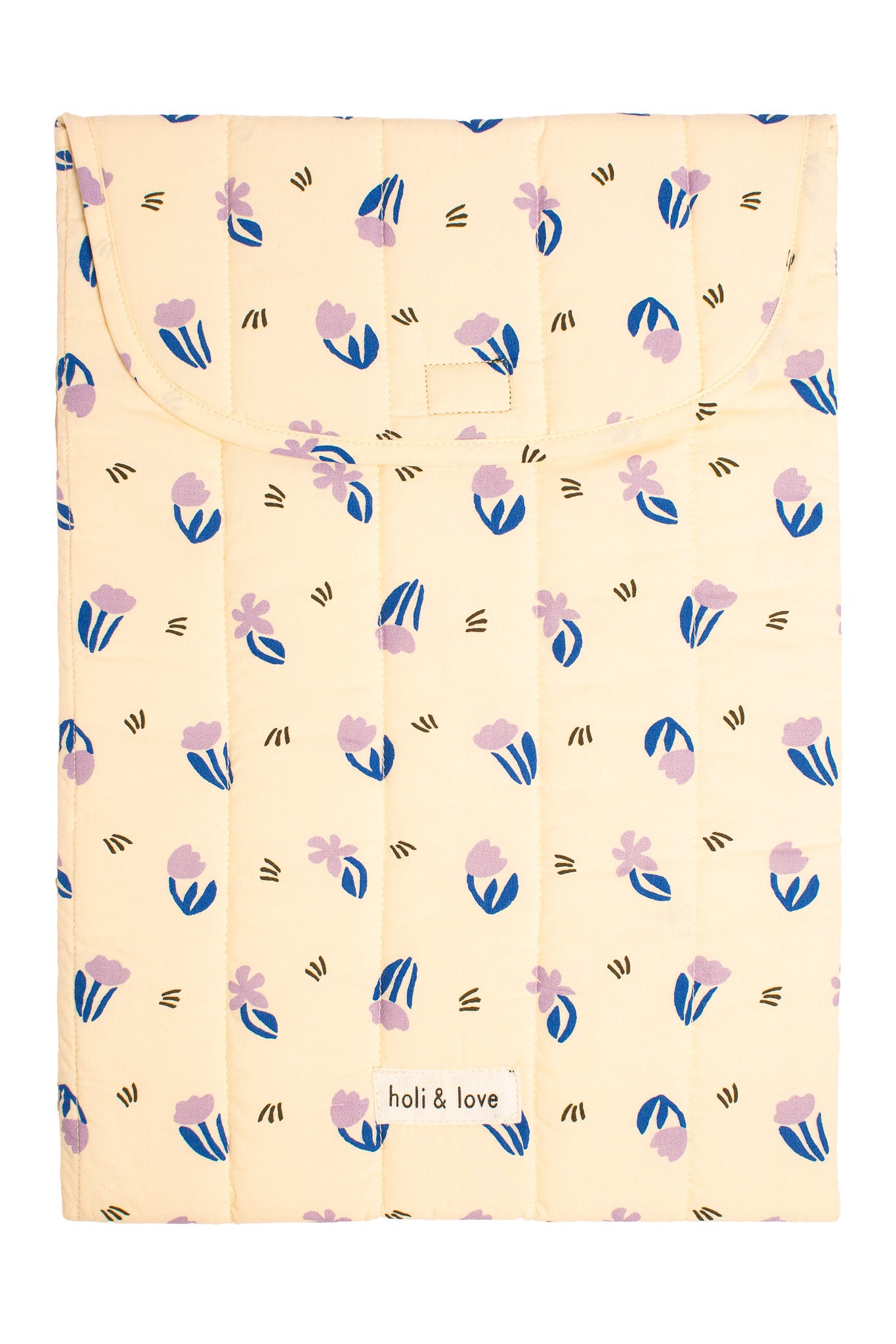 Pochette à rabas pour ordinateur portable, accessoire pour ordinateur, imprimé beige motif petites fleurs lilas